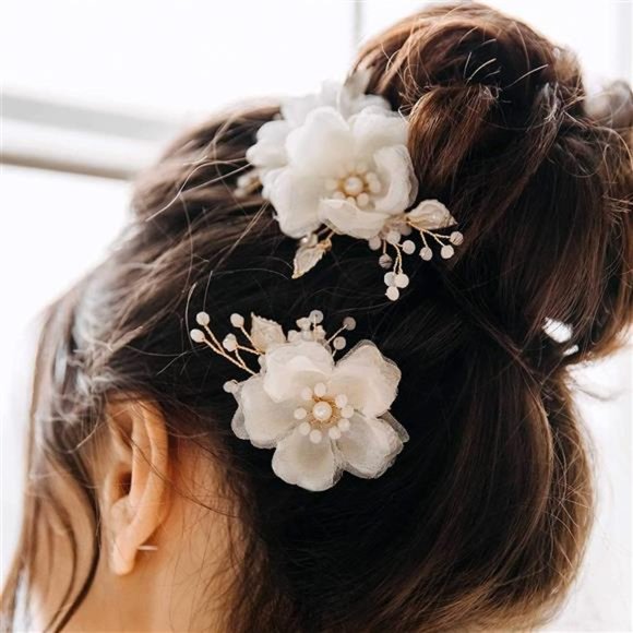 Bridal Hair Clips 2 Pcs Flower Wedding Hair Comb Pins Gold main image 5